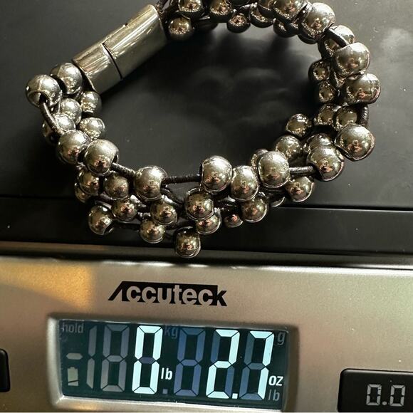 Trades by Haim Shahar Champagne Bubbles Black Leather Bracelet Silver Ball Boho - Picture 8 of 11